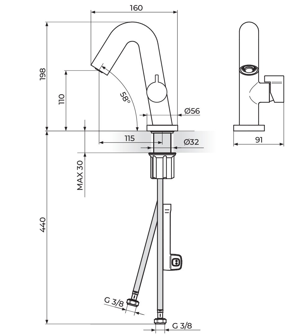 S3 baterija za umivaonik Black - Slika 2