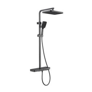 Majestic usponski tuš sa termostatskom baterijom, ručnim tušem i izlivom – gun grey