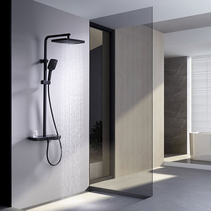 Majestic usponski tuš sa termostatskom baterijom, ručnim tušem i izlivom – crna mat - Slika 2